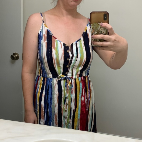 Colorful Summer Paint Stroke Artsy Sun Dress NWOT Midi - Picture 2 of 7